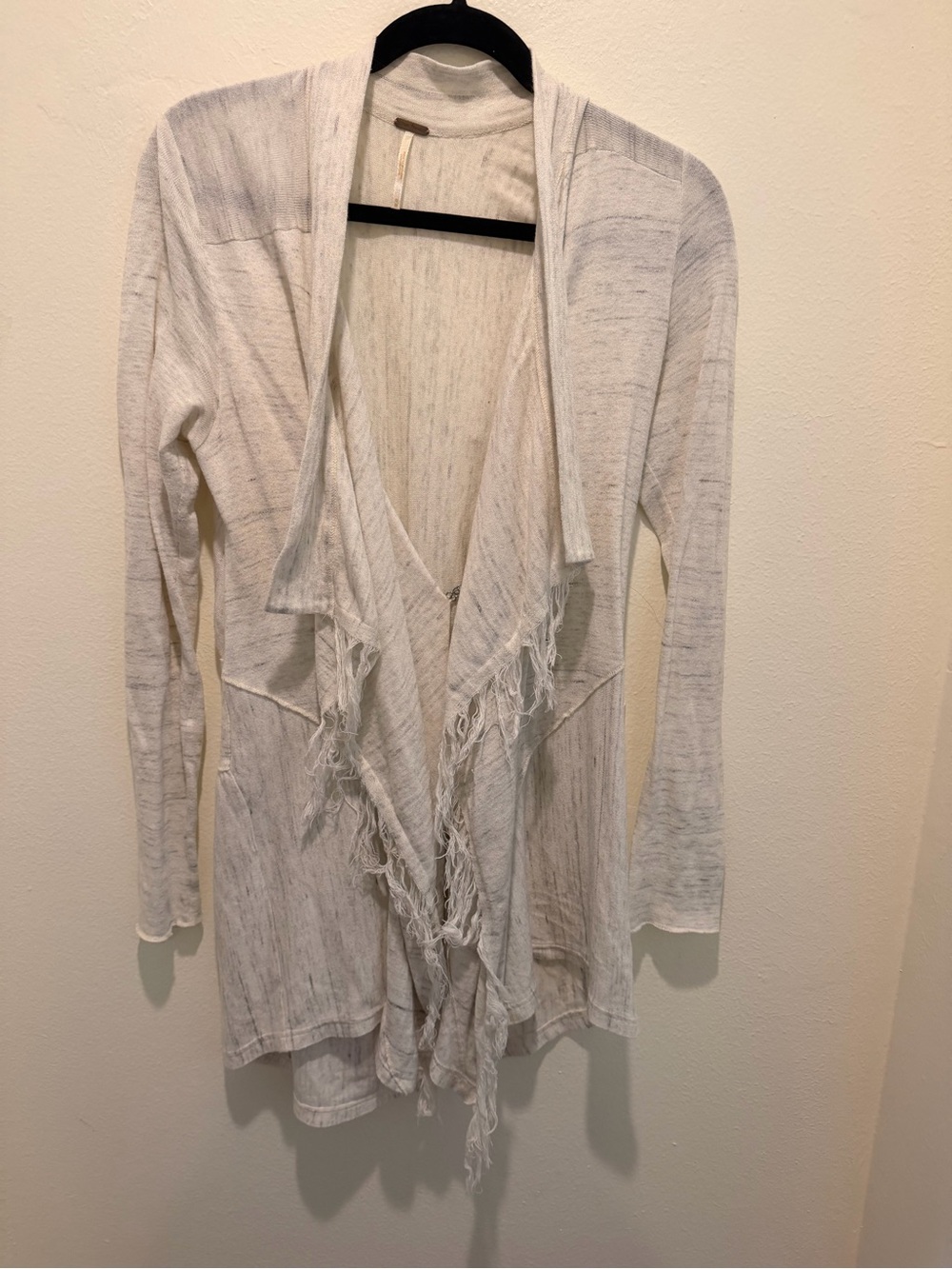 Free People Cream Open-Front Fringe Cardigan